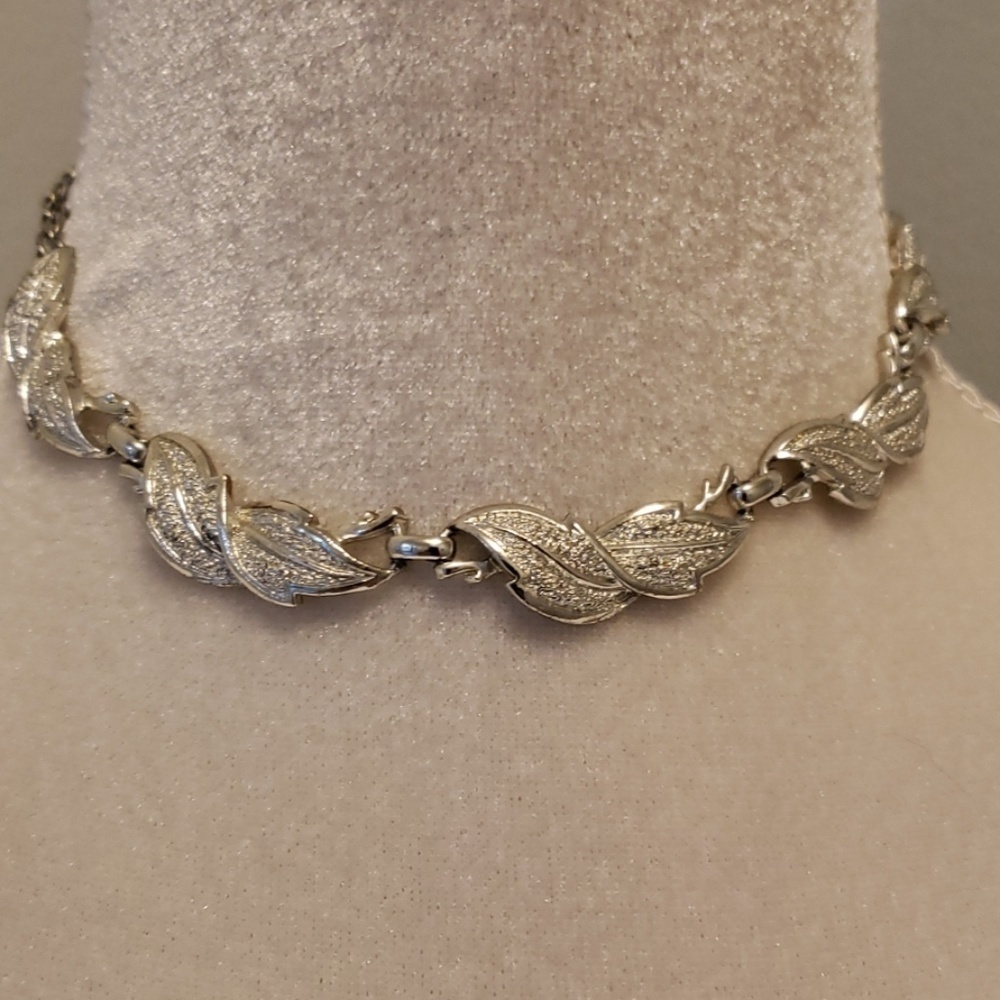 VINTAGE Choker Necklace Silver Pave Costume Jewels